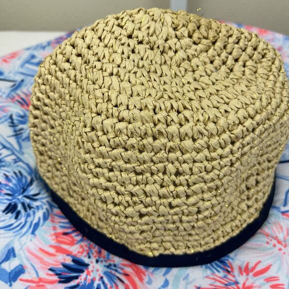 Lilly Pulitzer Beach Hat In Crew Blue Tint Sea To Sea 19” Floppy Metallic